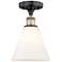 Berkshire 8"W Black Antique Brass Semi.Flush Mount w/ White Shade