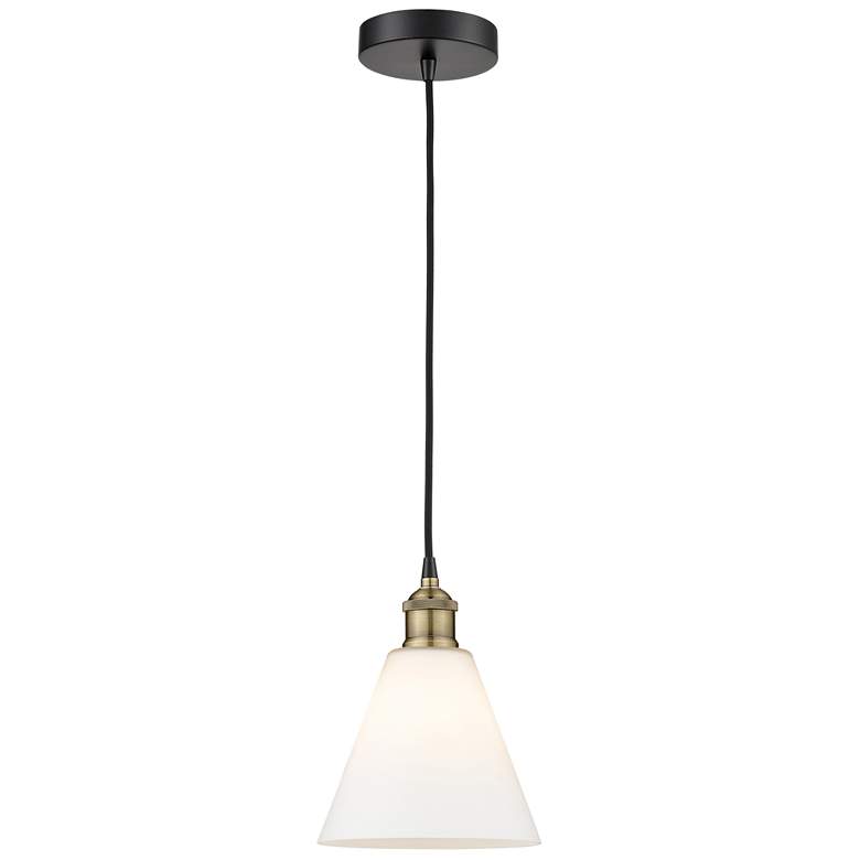 Image 1 Berkshire 8"W Black Brass Corded Mini Pendant w/ Matte White Shade