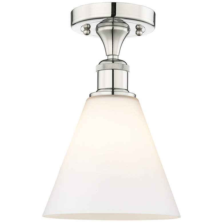 Image 1 Berkshire 8"W Polished Nickel Semi.Flush Mount With Matte White Glass