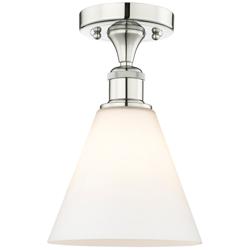Berkshire 8"W Polished Nickel Semi.Flush Mount With Matte White Glass