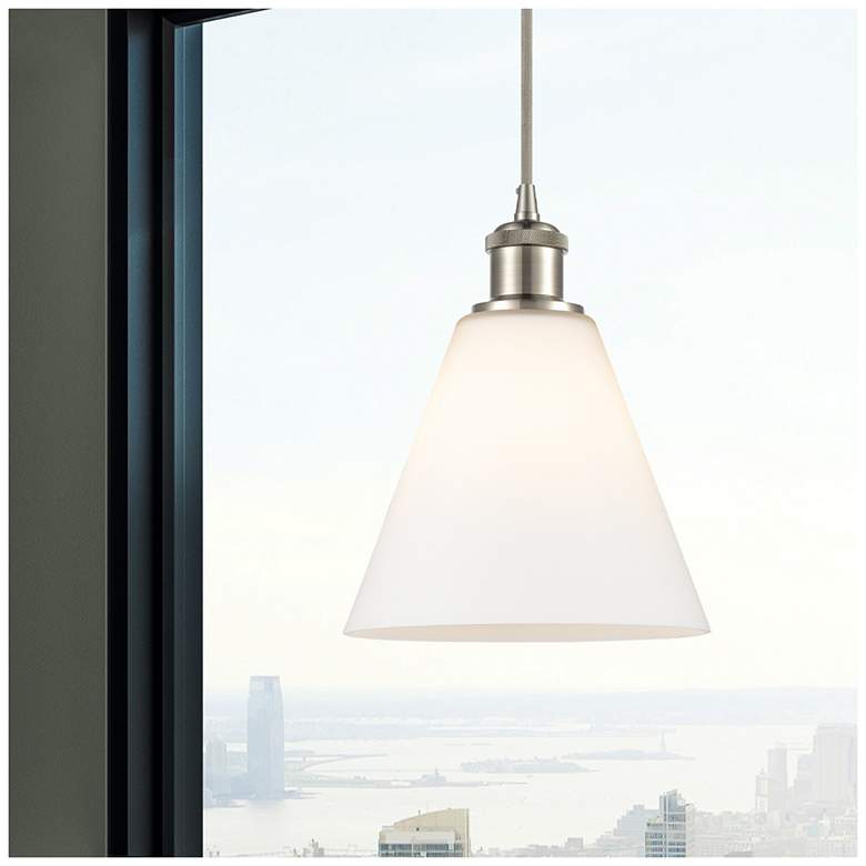 Image 2 Berkshire 8"W Satin Nickel LED Mini Pendant with White Glass more views
