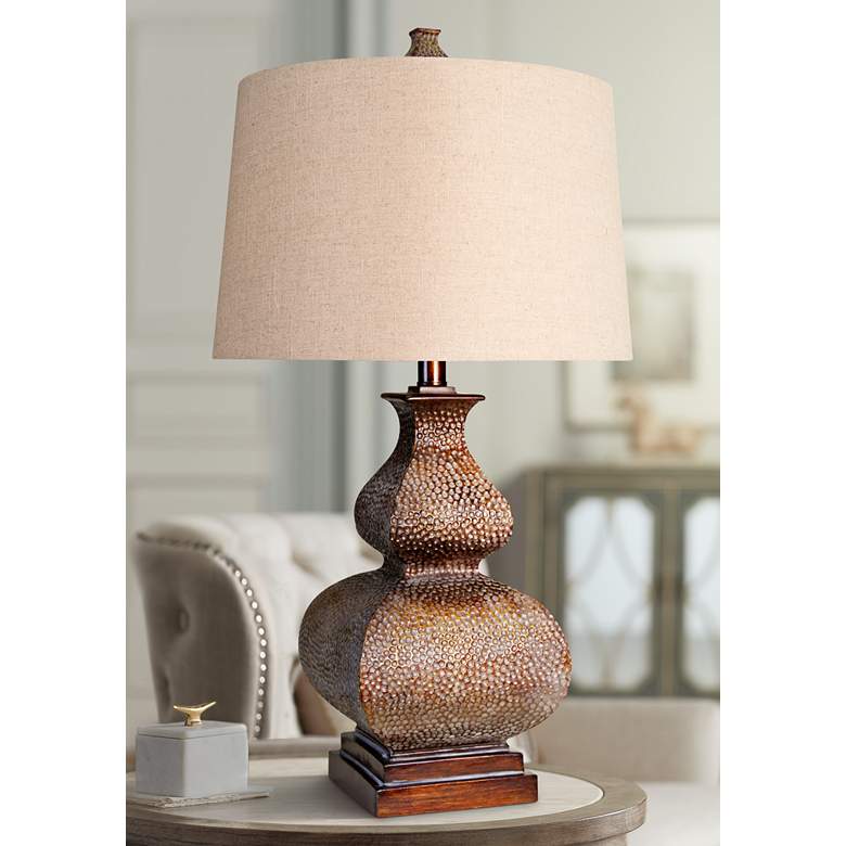 Image 1 Berkshire Brown Table Lamp with White Hardback Fabric Shade