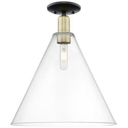 Berkshire Glass 16"W Black Antique Brass Semi-Flush Mount w/ Clear Shade