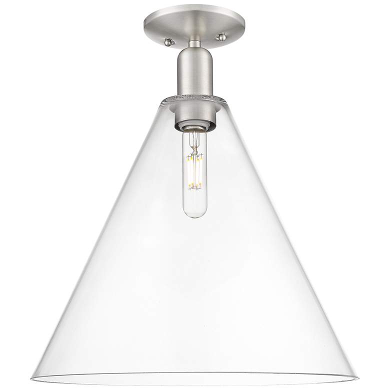 Image 1 Berkshire Glass 16"W Brushed Satin Nickel Semi-Flush Mount w/ Clear Shade
