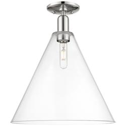 Berkshire Glass 16" Wide Polished Nickel Semi-Flush Mount w/ Clear Shade