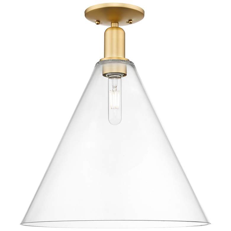 Image 1 Berkshire Glass 16" Wide Satin Gold Semi-Flush Mount w/ Clear Shade