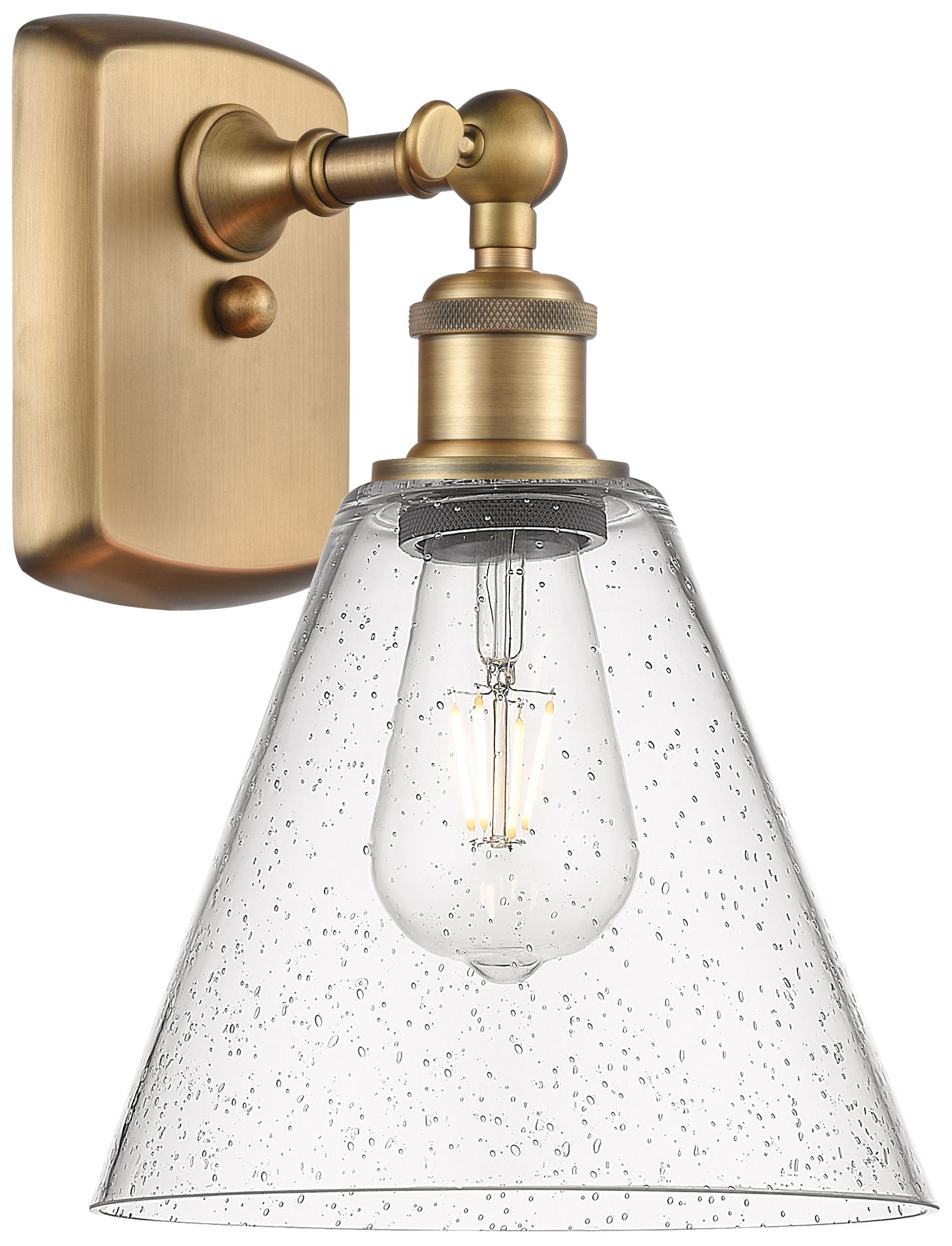 Berkshire Glass 8" Brushed Brass Sconce With Seedy Shade - Made to Order