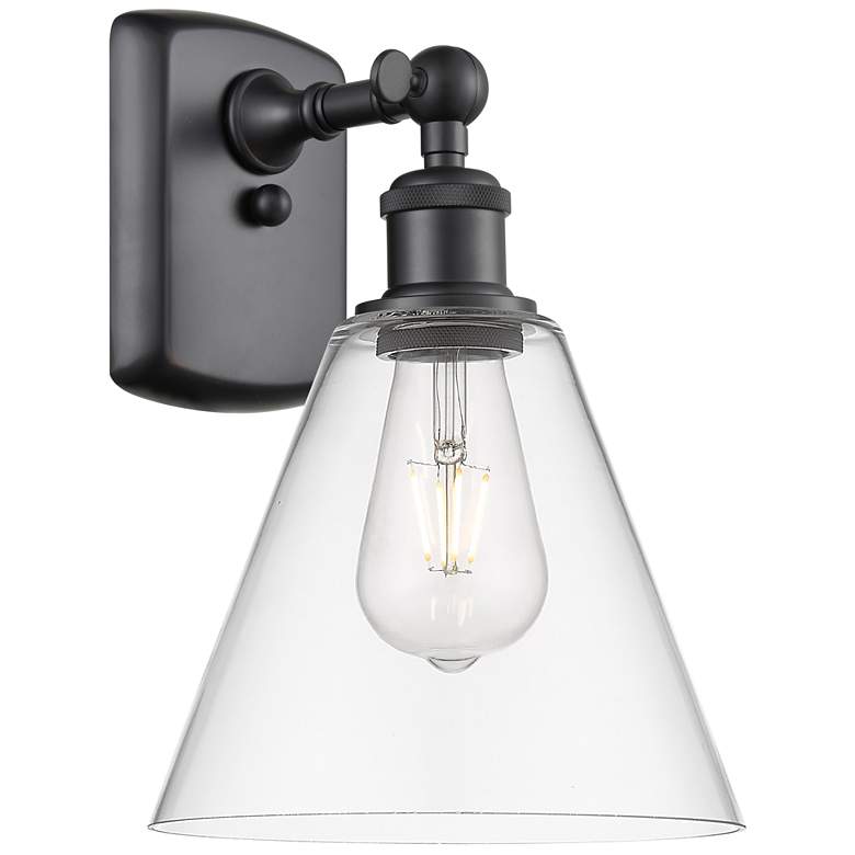 Image 1 Berkshire Glass 8" Incandescent Sconce - Matte Black Finish - Clear Sh