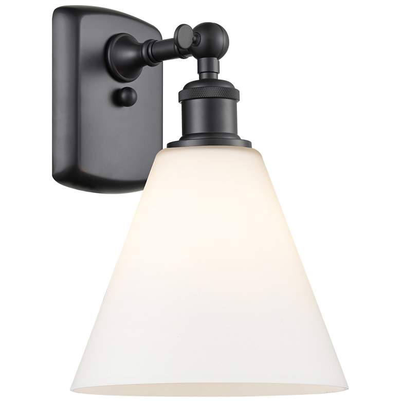 Image 1 Berkshire Glass 8" Incandescent Sconce - Matte Black Finish - White Sh