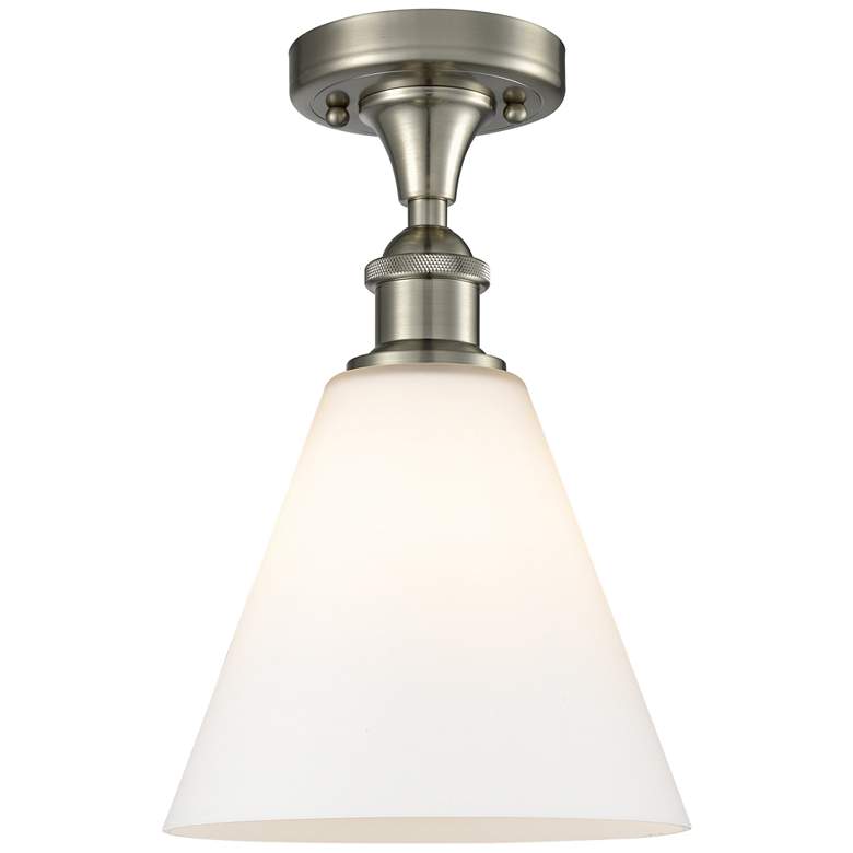 Image 1 Berkshire Glass 8" Semi-Flush Mount - Brushed Satin Nickel - Matte Whi