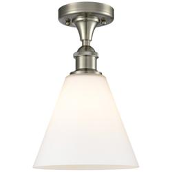 Berkshire Glass 8" Semi-Flush Mount - Brushed Satin Nickel - Matte Whi