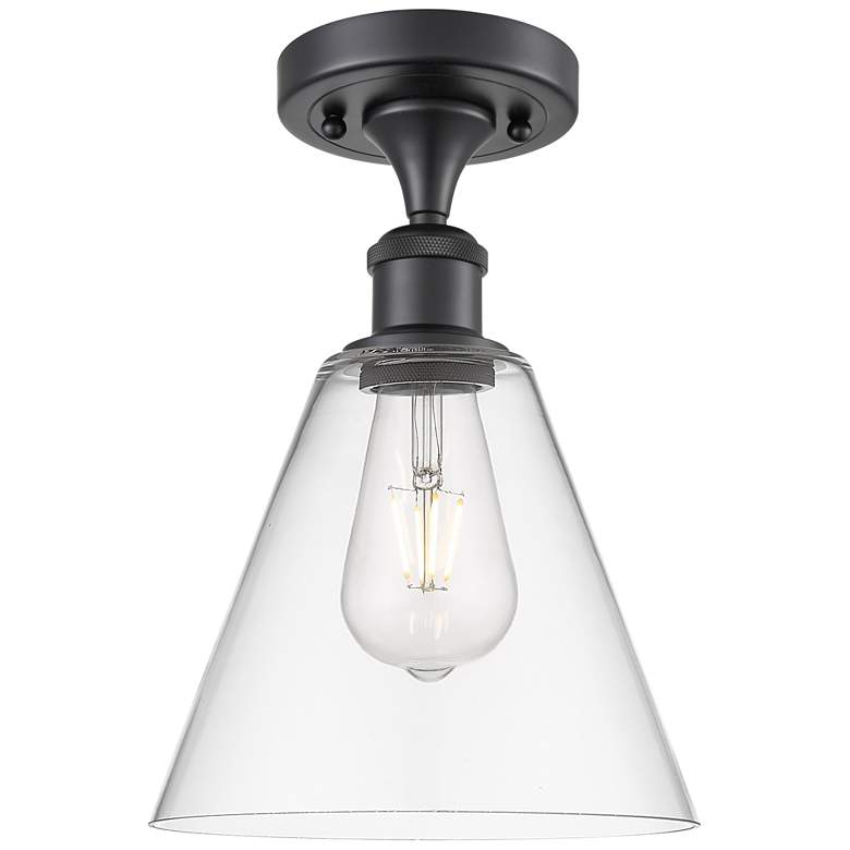 Image 1 Berkshire Glass 8" Semi-Flush Mount - Matte Black - Clear Shade