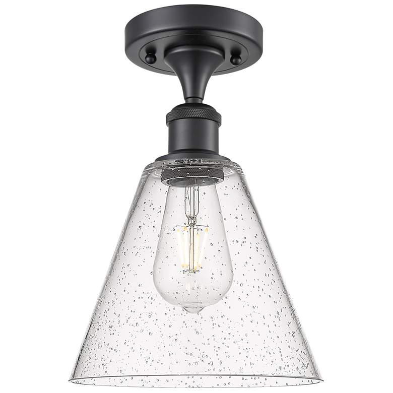 Image 1 Berkshire Glass 8" Semi-Flush Mount - Matte Black - Seedy Shade