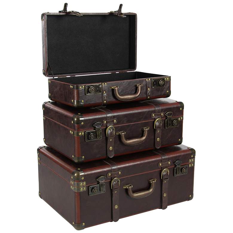 Image 5 Berlin 23 inchW Dark Brown Faux Leather Nesting Trunks Set of 3 more views