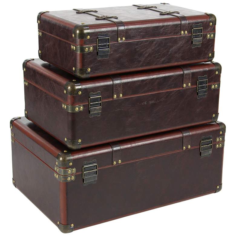 Image 6 Berlin 23 inchW Dark Brown Faux Leather Nesting Trunks Set of 3 more views