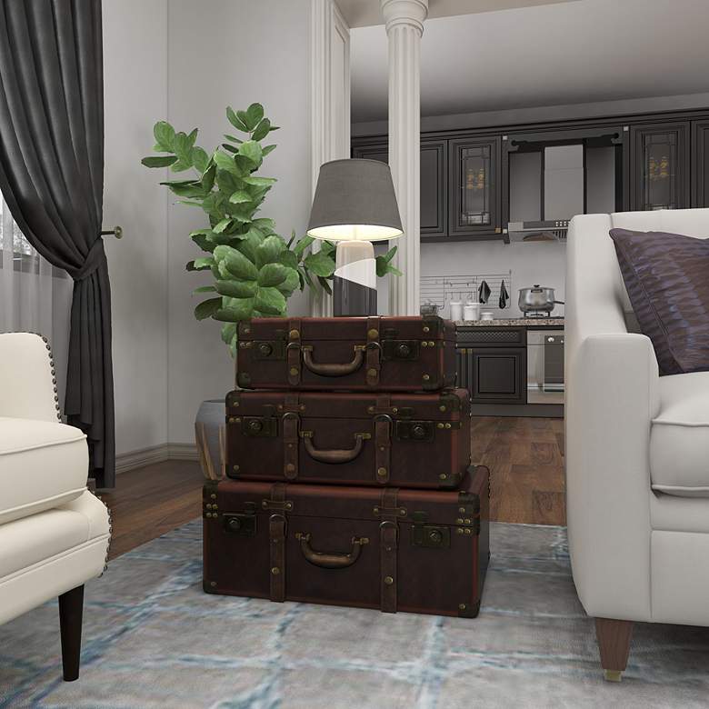 Image 7 Berlin 23"W Dark Brown Faux Leather Nesting Trunks Set of 3 more views