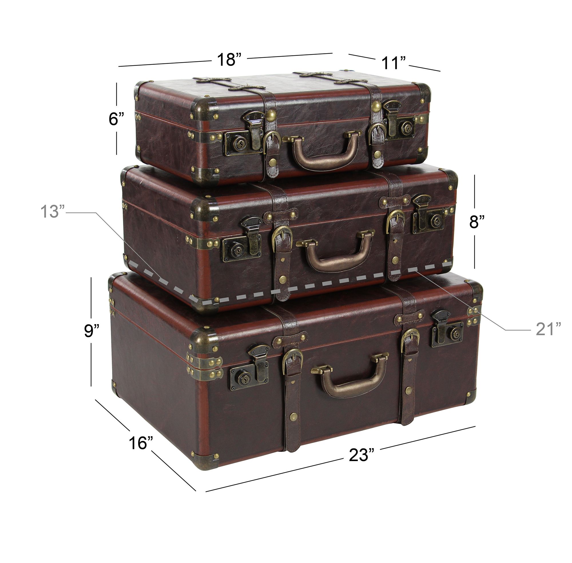 Berlin 23"W Dark Brown Faux Leather Nesting Trunks Set of 3