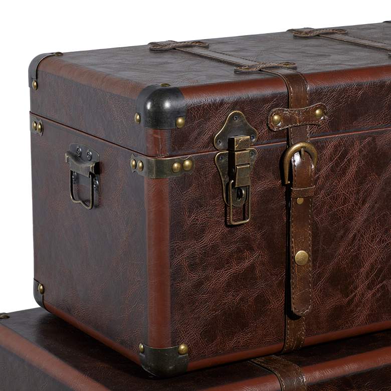 Image 3 Berlin 27"W Dark Brown Faux Leather Nesting Trunks Set of 3 more views