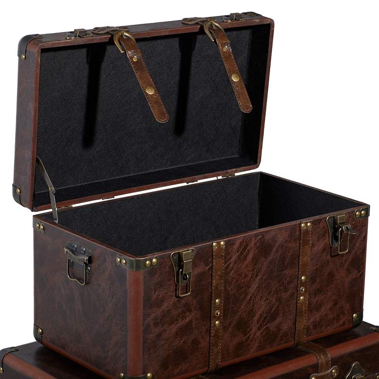 Image 4 Berlin 27"W Dark Brown Faux Leather Nesting Trunks Set of 3 more views