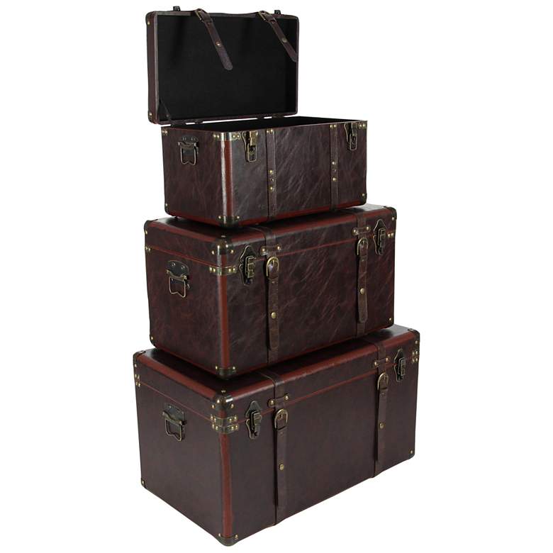 Image 5 Berlin 27"W Dark Brown Faux Leather Nesting Trunks Set of 3 more views