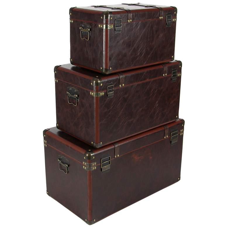 Image 6 Berlin 27"W Dark Brown Faux Leather Nesting Trunks Set of 3 more views