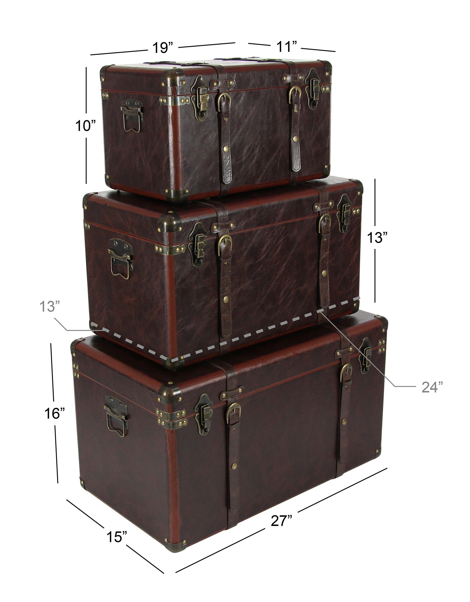 Berlin 27"W Dark Brown Faux Leather Nesting Trunks Set of 3