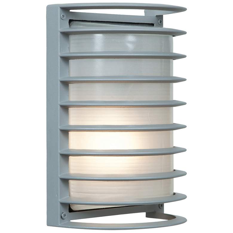 Image 1 Bermuda 10.5 inch High Satin Outdoor Wall Light w/ Ribbed Frosted Glass Sh