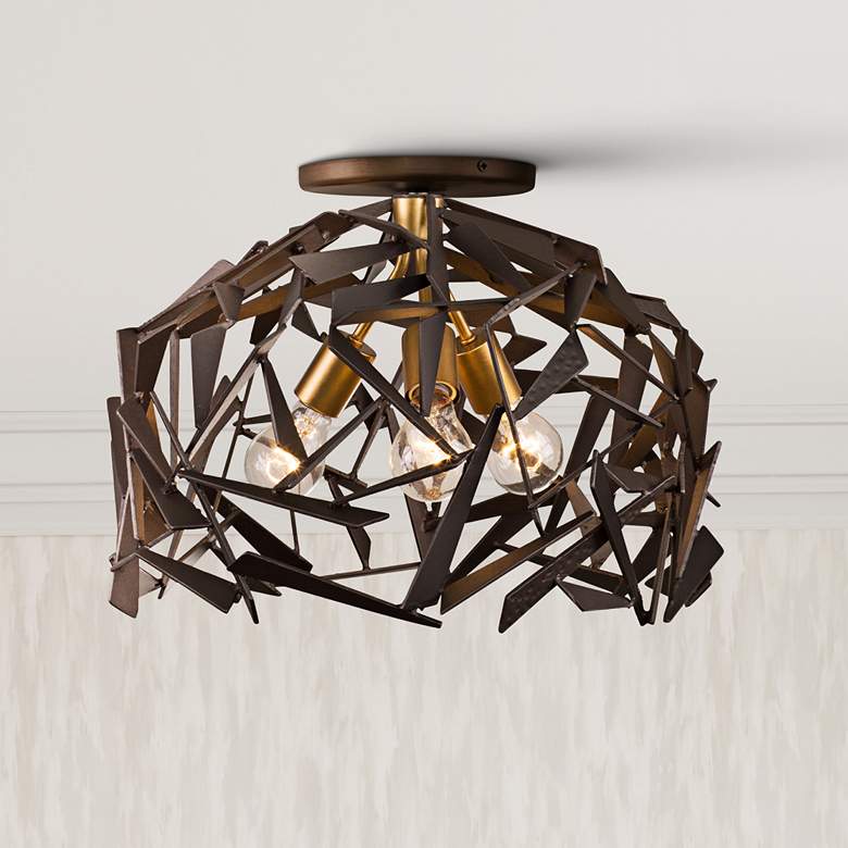 Image 1 Bermuda 18"W Antique Gold and Bronze 3-Light Ceiling Light