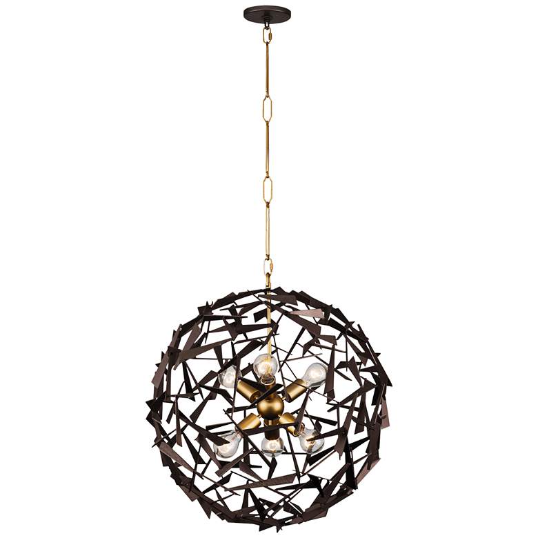 Image 1 Bermuda 24"W Antique Gold and Rustic Bronze 6-Light Pendant