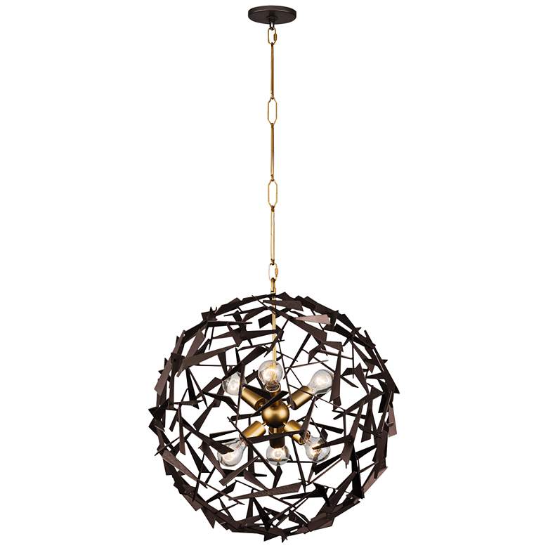 Image 1 Bermuda 24 inchW Antique Gold and Rustic Bronze 6-Light Pendant