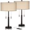 Bernie Industrial Bronze Table Lamps With USB With 7" Round Risers