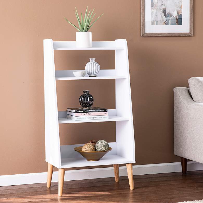 Image 1 Berritza 23 3/4" Wide White Wood Modern 4-Shelf Bookshelf