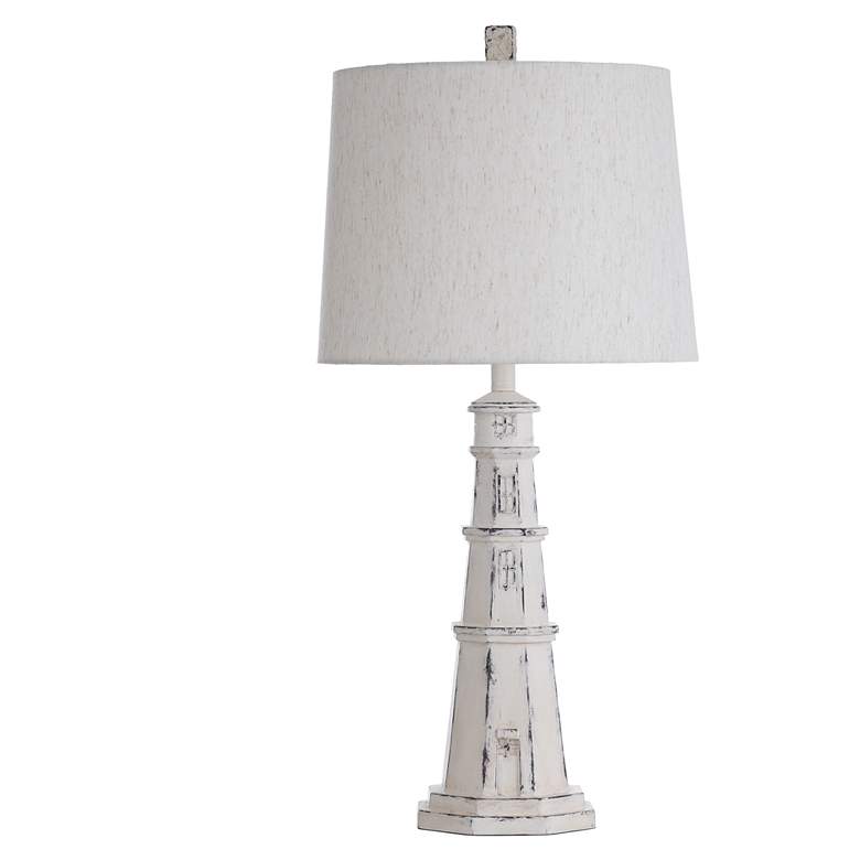 Image 1 Berwyn Light House Table Lamp - Distressed White - Oatmeal Shade