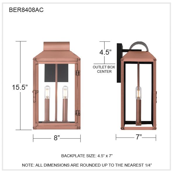Beryn 2-Light Aged Copper Outdoor Wall Lantern