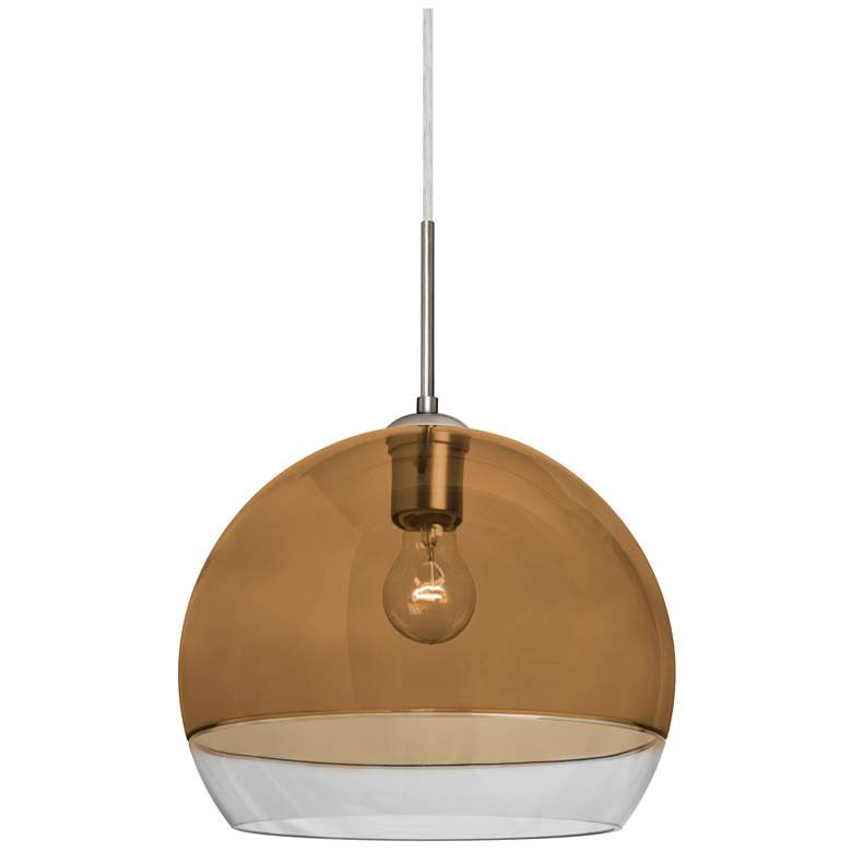 Image 1 Besa Ally 11 3/4"W Satin Nickel Mini Pendant w/ Amber Glass