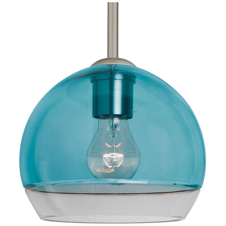 Image 1 Besa Ally 8" Wide Coral Blue/Clear/Satin Nickel Stem Pendant