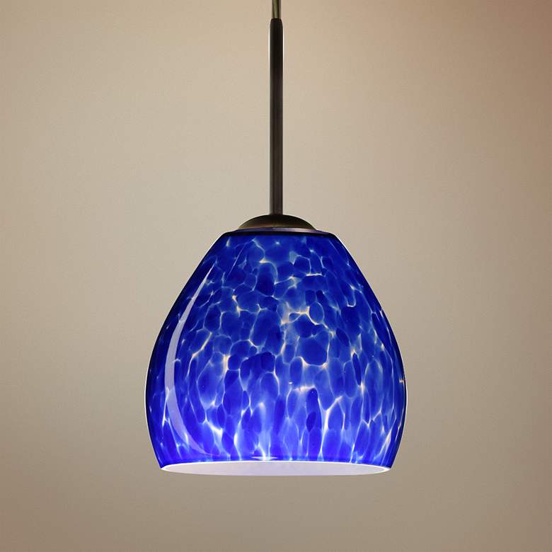 Image 1 Besa Bolla 5 3/4 inchW Bronze Blue Cloud Glass LED Mini Pendant