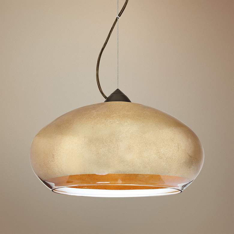 Image 1 Besa Brio 13 3/4 inchW Bronze Gold Foil Glass LED Pendant Light