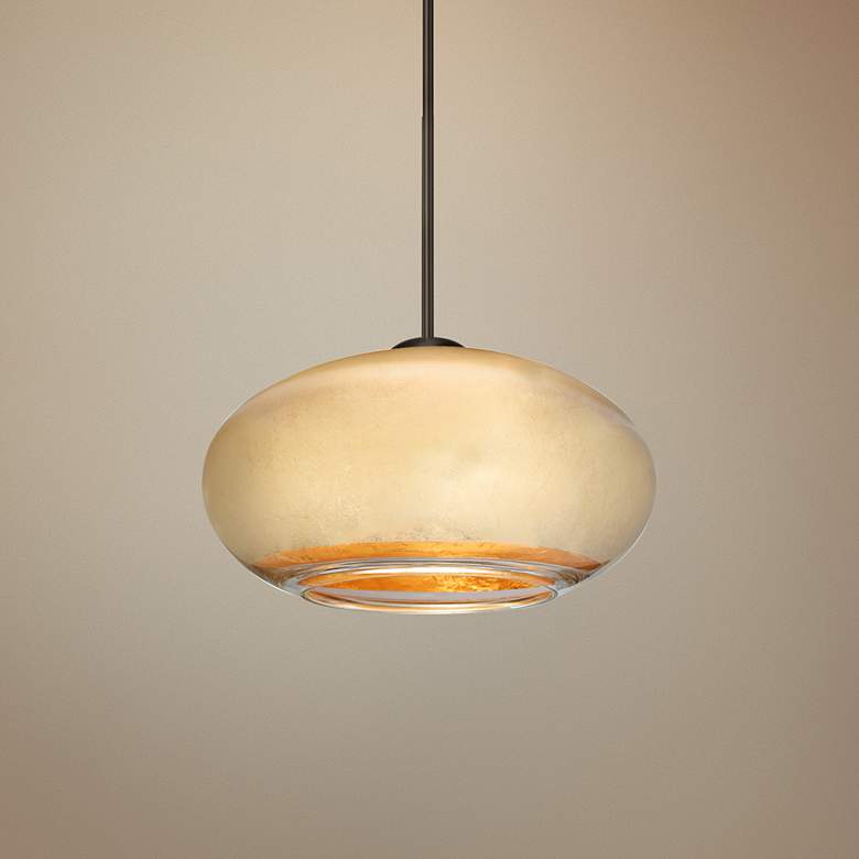 Image 1 Besa Brio 6 3/4" Wide Bronze Gold Foil Glass Mini Pendant