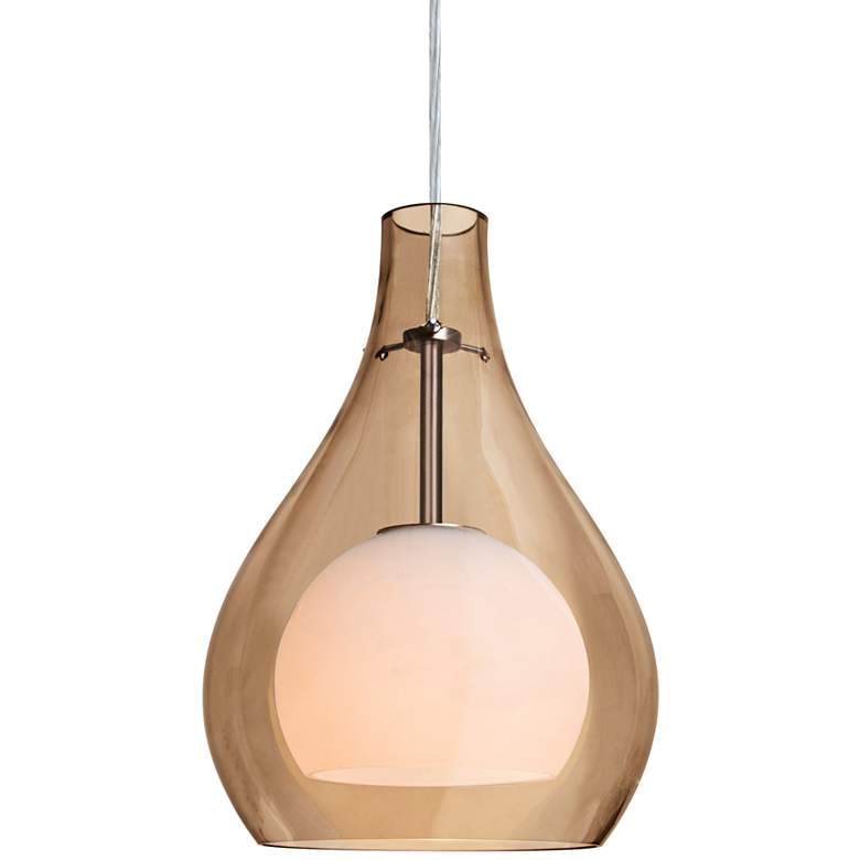 Image 1 Besa Elle 11 8"W Satin Nickel Cognac Glass LED Mini Pendant