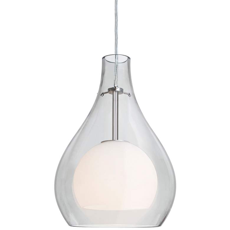 Image 1 Besa Elle 8 inch Wide Satin Nickel Clear Glass LED Mini Pendant