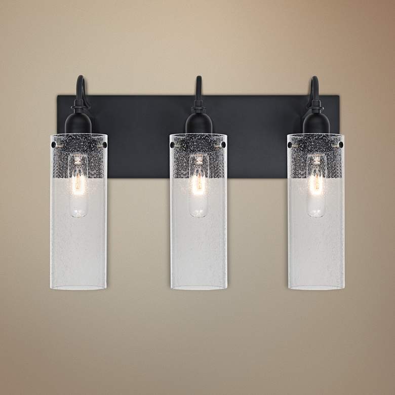 Image 1 Besa Juni 20"W 3-Light Black Clear Bubble Bath Light