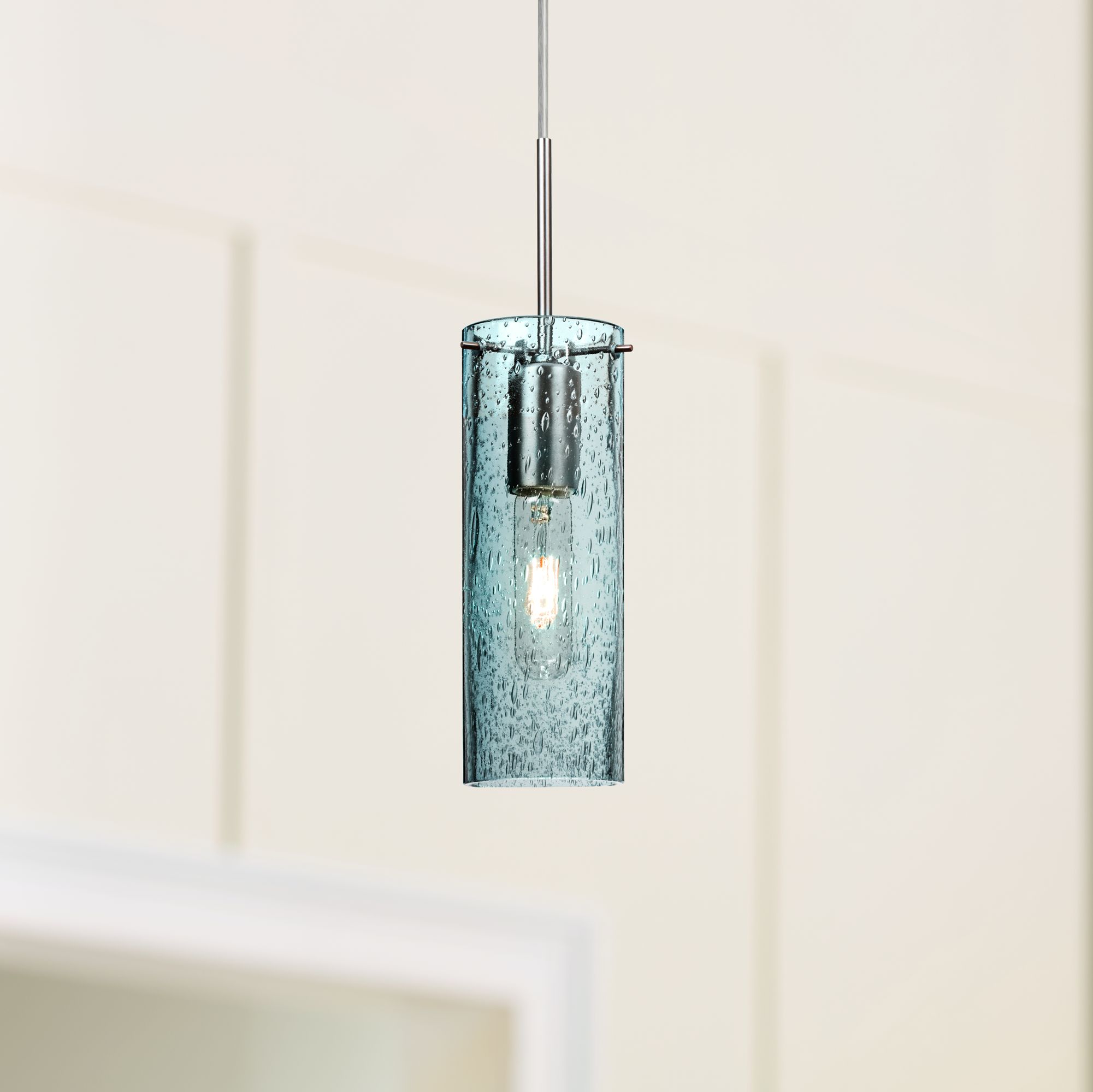 blue glass mini pendant light