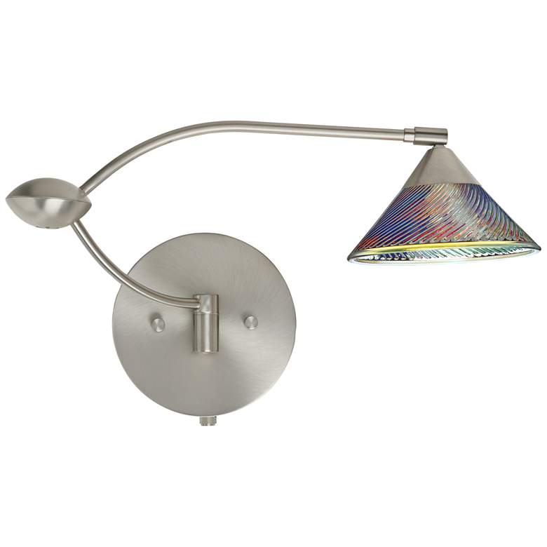 Image 1 Besa Kona Satin Nickel Dicro Swirl Shade Wall Double Swing Arm