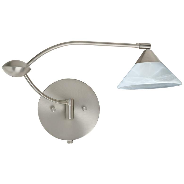 Image 1 Besa Kona Satin Nickel Marble Shade Wall Double Swing Arm