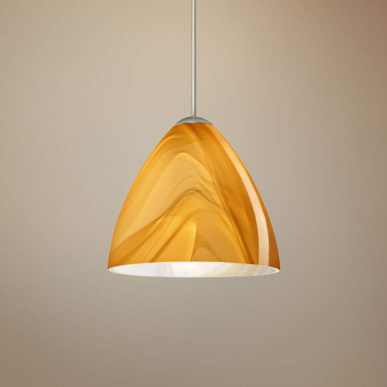 Image 1 Besa Mia 5" Wide Satin Nickel Honey Glass Mini Pendant