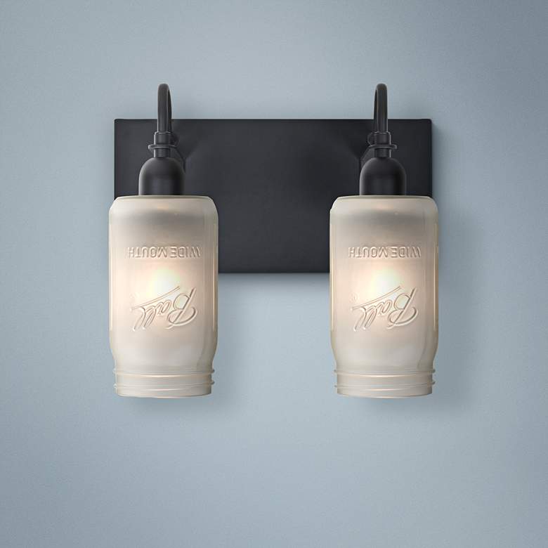 Image 1 Besa Milo 10 3/4"H 2-Light Black White Frost Bath Light