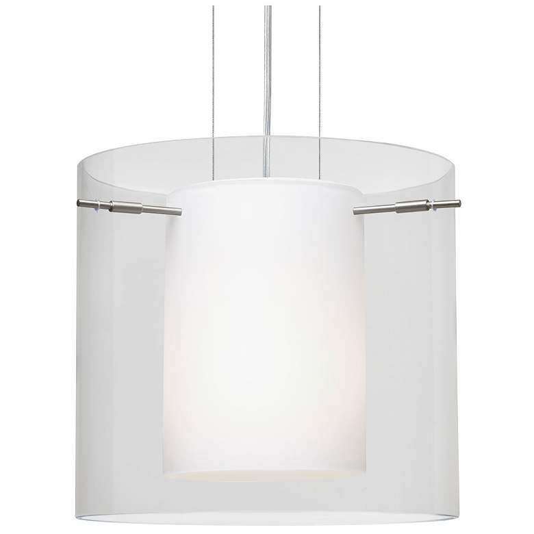 Image 1 Besa Pahu 12" Wide Clear/Opal/Satin Nickel 1-Light Pendant