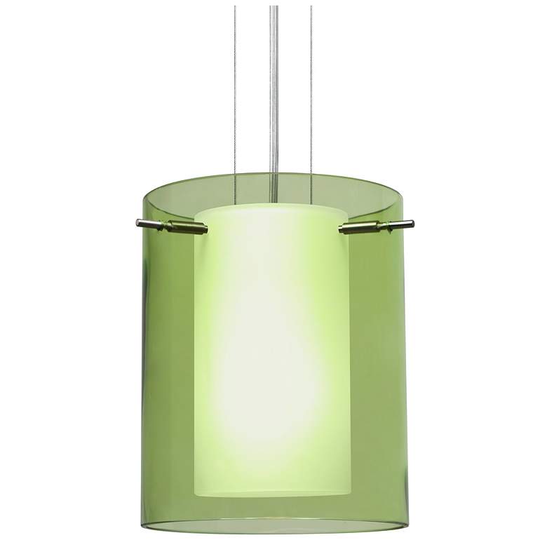Image 1 Besa Pahu 8" Wide Transparent Olive/Opal/Satin Nickel Cable Pendant