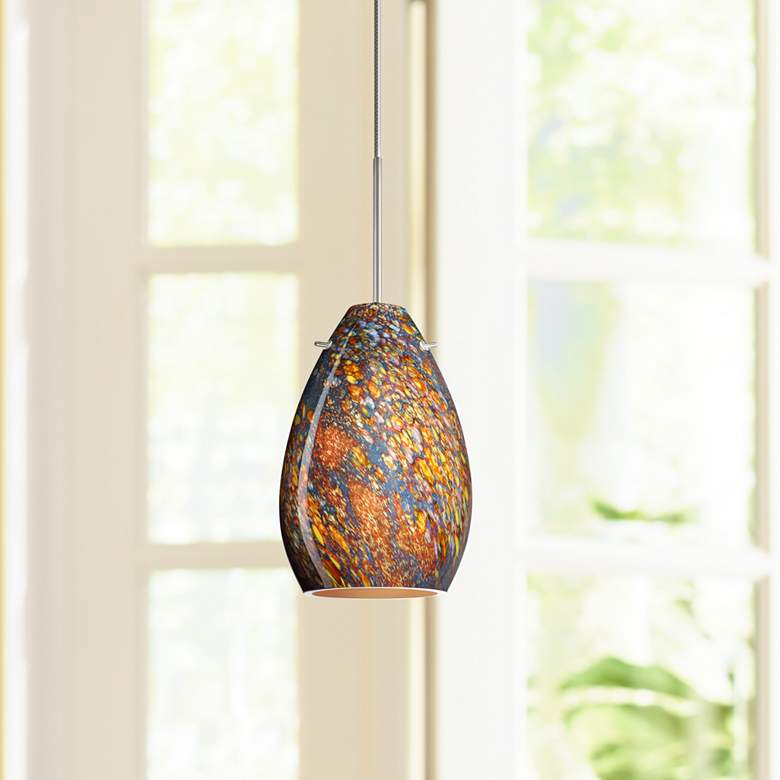 Image 1 Besa Pera 4 1/2" Wide Satin Nickel Ceylon Glass Mini Pendant